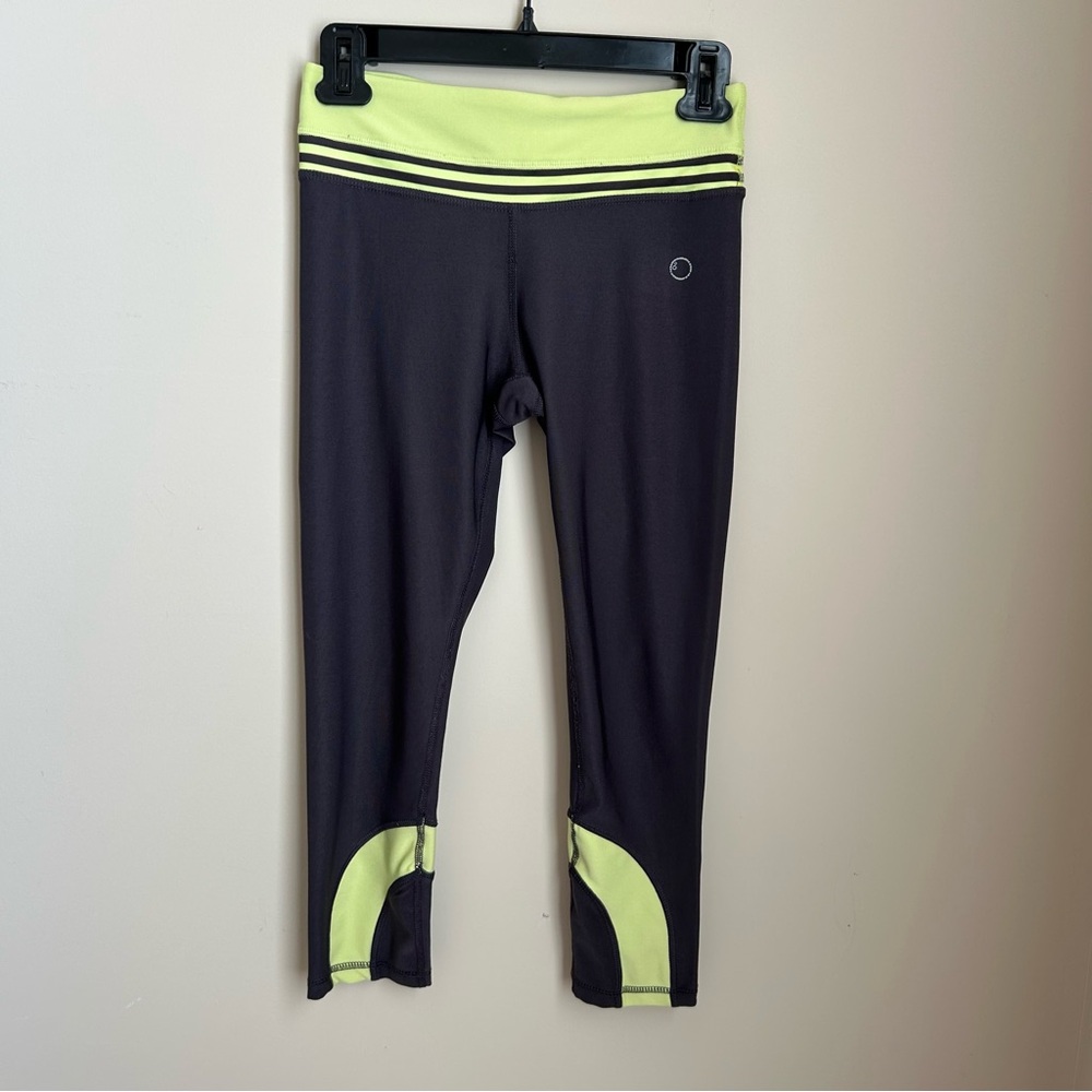 Alicis Gray & Yellow 3/4 Length Mid Rise Exercise Fitness Yoga Leggings Size XS